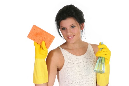 Cleaner working on glass panels in a SE1 property