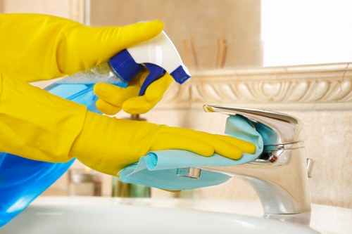 Cleaner treating a stained armchair in a central London property
